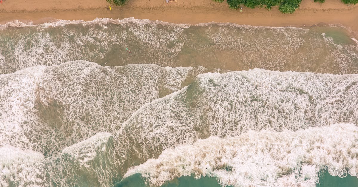 A breathtaking aerial view of the shoreline in Limón, Costa Rica, with waves crashing on the sandy beach.